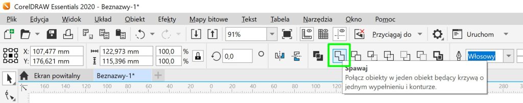 Użyj funkcji spawaj aby połączyć wszystkie elementy w jeden