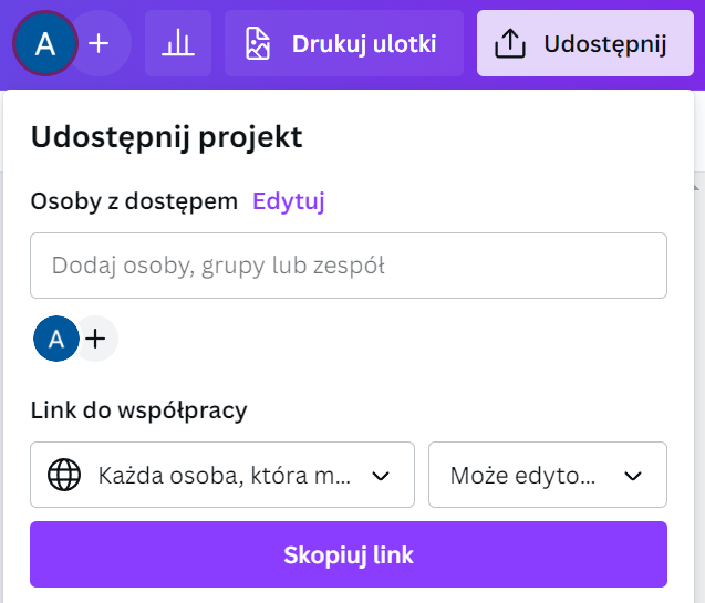 Udostępnianie plików przez Canvę do druku
